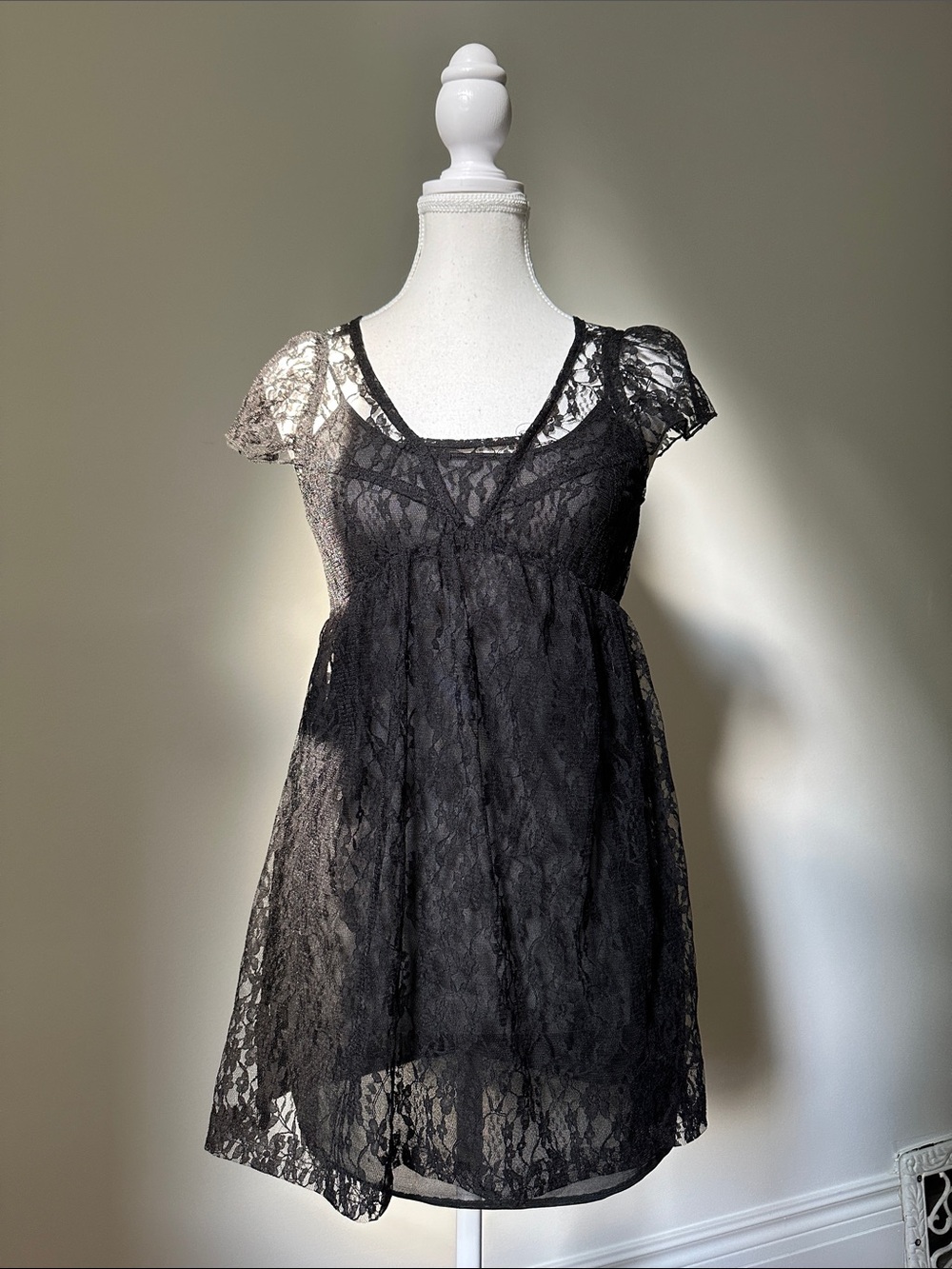NWT RIVER ISLAND Black Lace Babydoll Whimsigoth Festival Babydoll Top Small